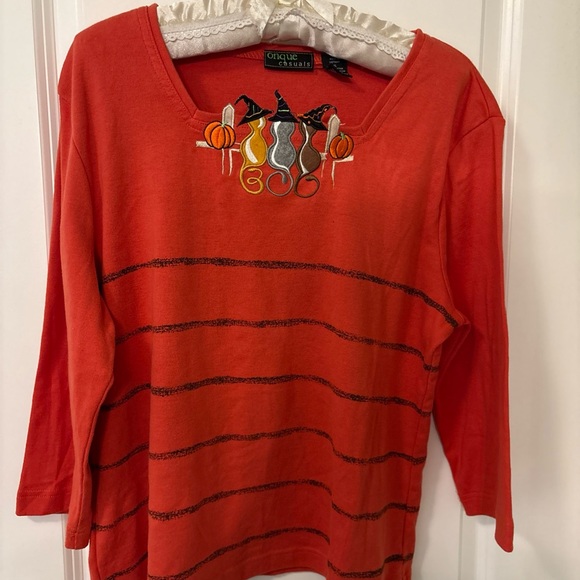 Onque Casuals Women's Orange Long Sleeve Top with Embroidery - Picture 1 of 4